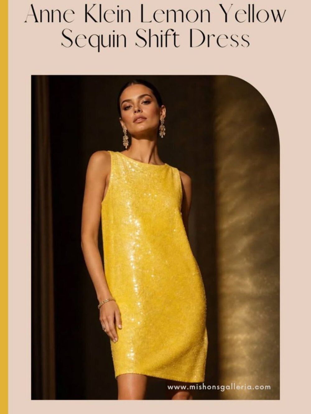 Anne Klein Lemon Yellow Sequin Shift Dress Cocktail Party Glam Size 6 NWT - Picture 3 of 9